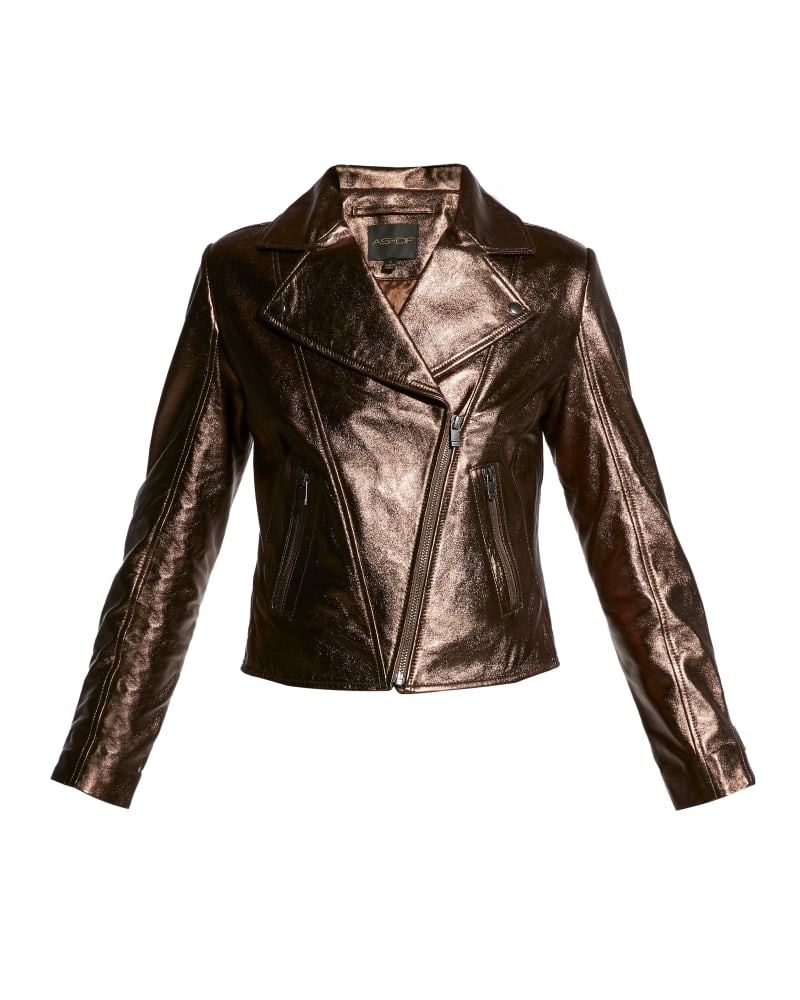 Front of a size 3XL Elodie Upcycled Leather Jacket in Bronze by AS by DF. | dia_product_style_image_id:316615